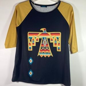 Fashion Express Aztec Design 3/4 Sleeve Top Size M